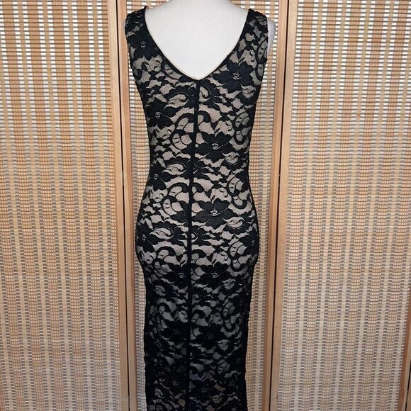 Vintage Y2K Ruby Rox black lace v-neck midi dress with satin bow detail - Picture 3 of 8
